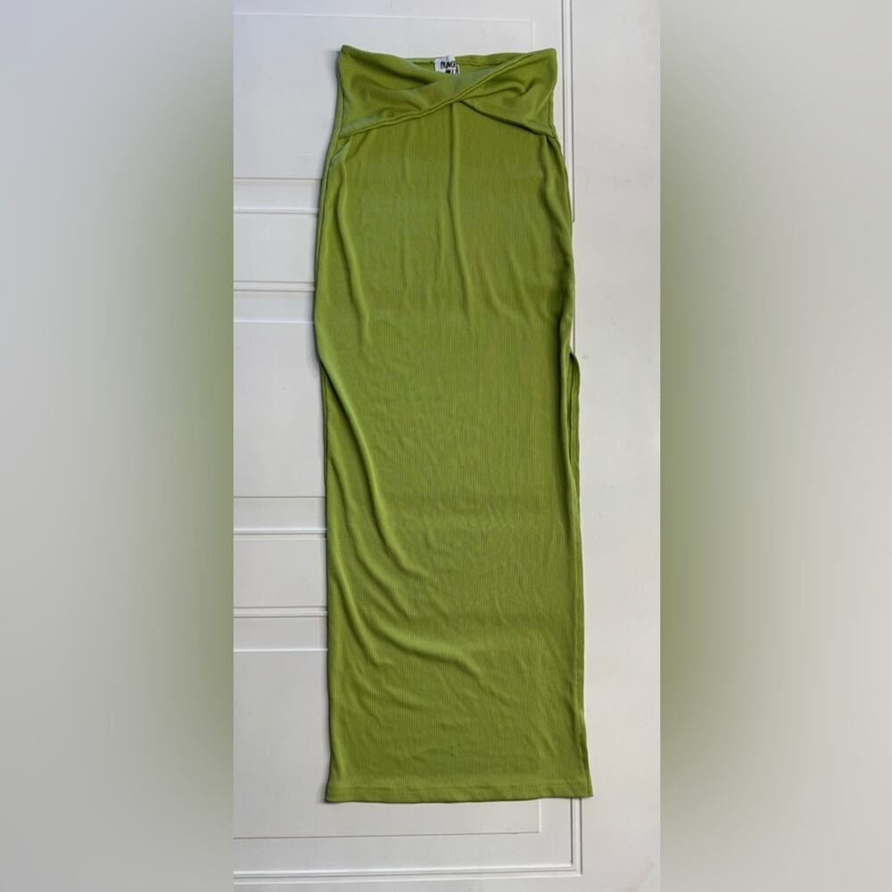 Princess Polly Womens Sz 4 Lime Green Ribbed High Slit Cross Front Dress Bodycon - Picture 2 of 7
